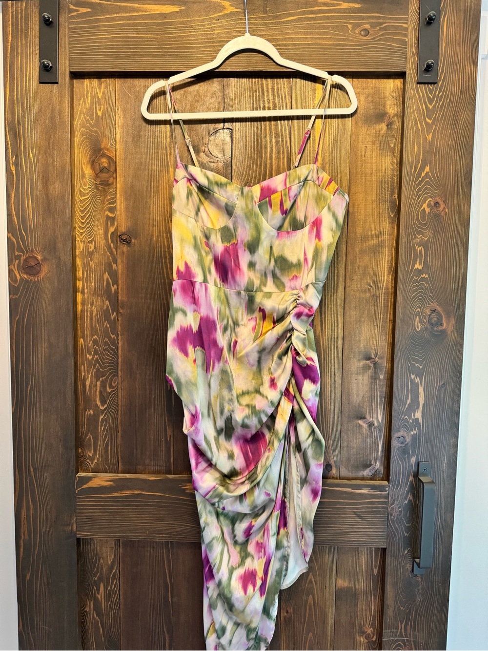 Cider Watercolor Midi Slip Dress in Pink, Green & Yellow